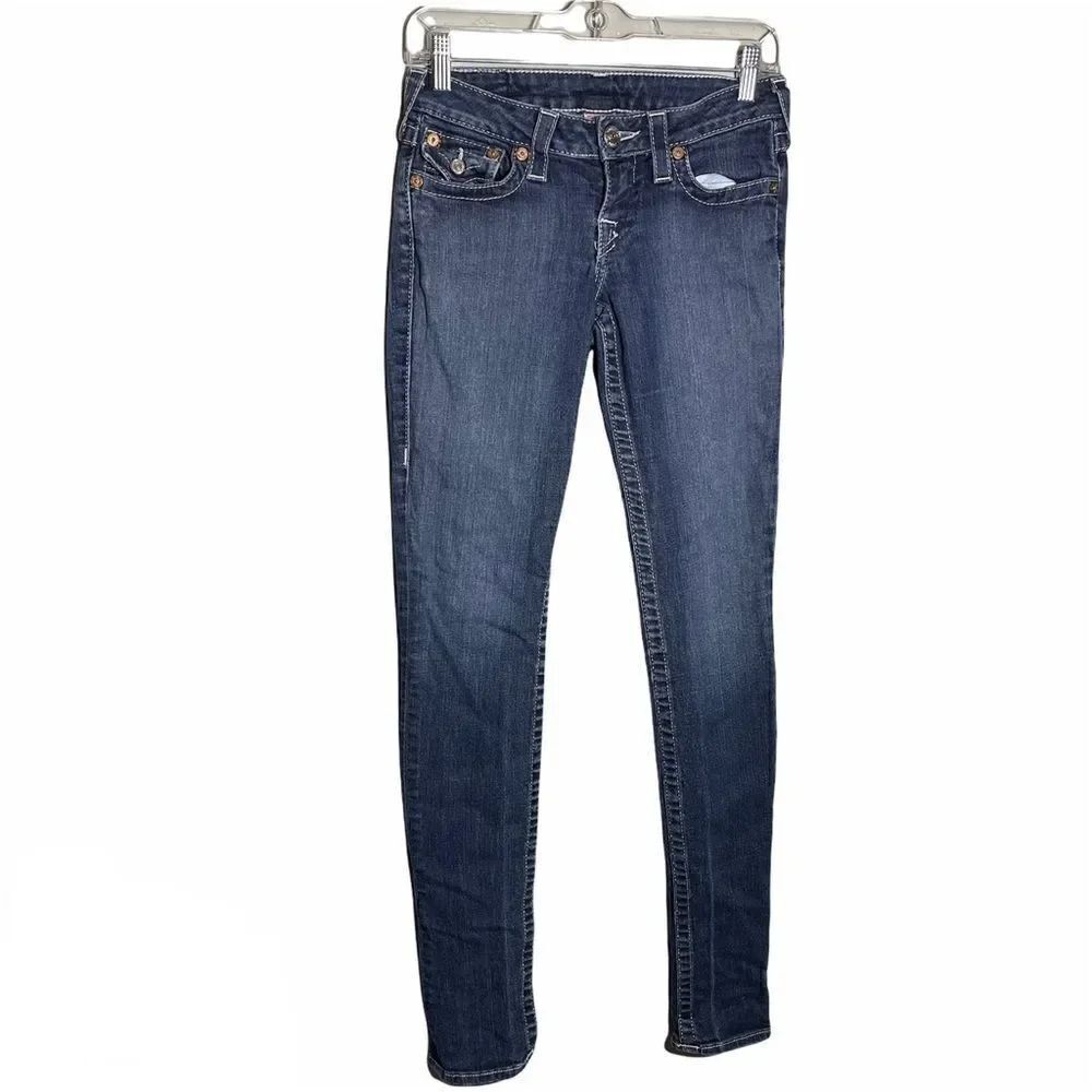 True Religion skinny blue jeans jean denim pants Colin flap back pockets 26
